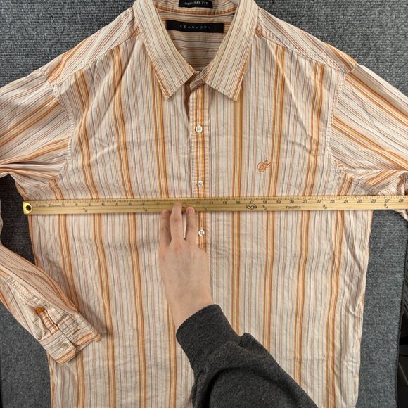 Sean John Button Up Shirt Men Long Sleeve Orange Striped 2XL Cotton Hip Hip Logo - Picture 5 of 16
